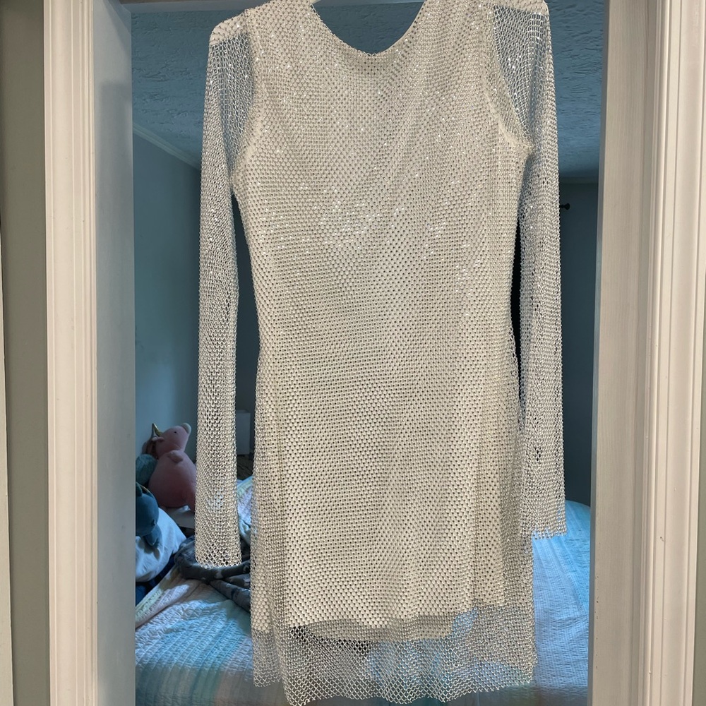 12th Tribe White Long Sleeve Mesh Dress